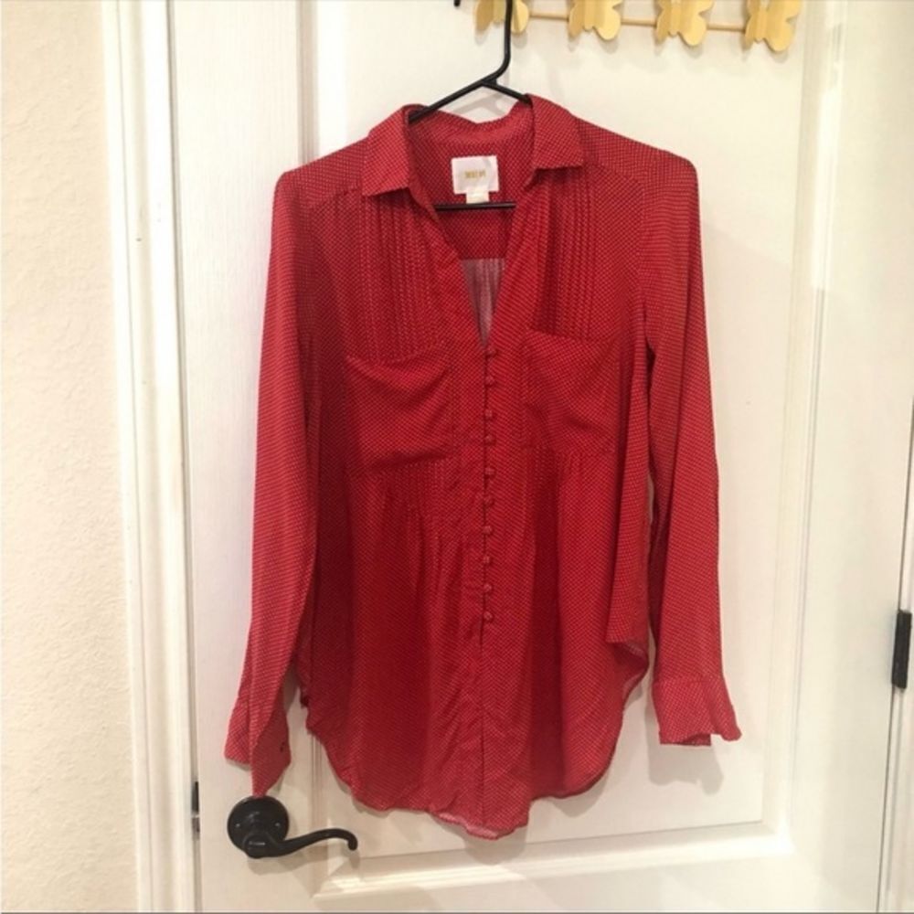 Anthropologie Maeve Polka Dot Long sleeve button down Blouse‎ Size XS